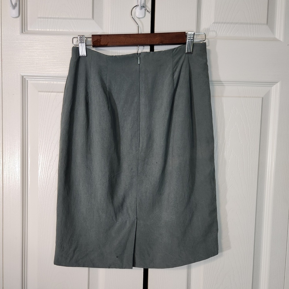 Vintage Classiques Entier Petites Silk Skirt Suit Set Sage Green Grey Size SM/LG - Picture 6 of 8